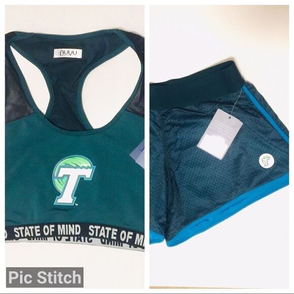 Tulane University Logo Green Wave 2 pc set Top & Shorts Lg Black Mesh - Picture 1 of 6